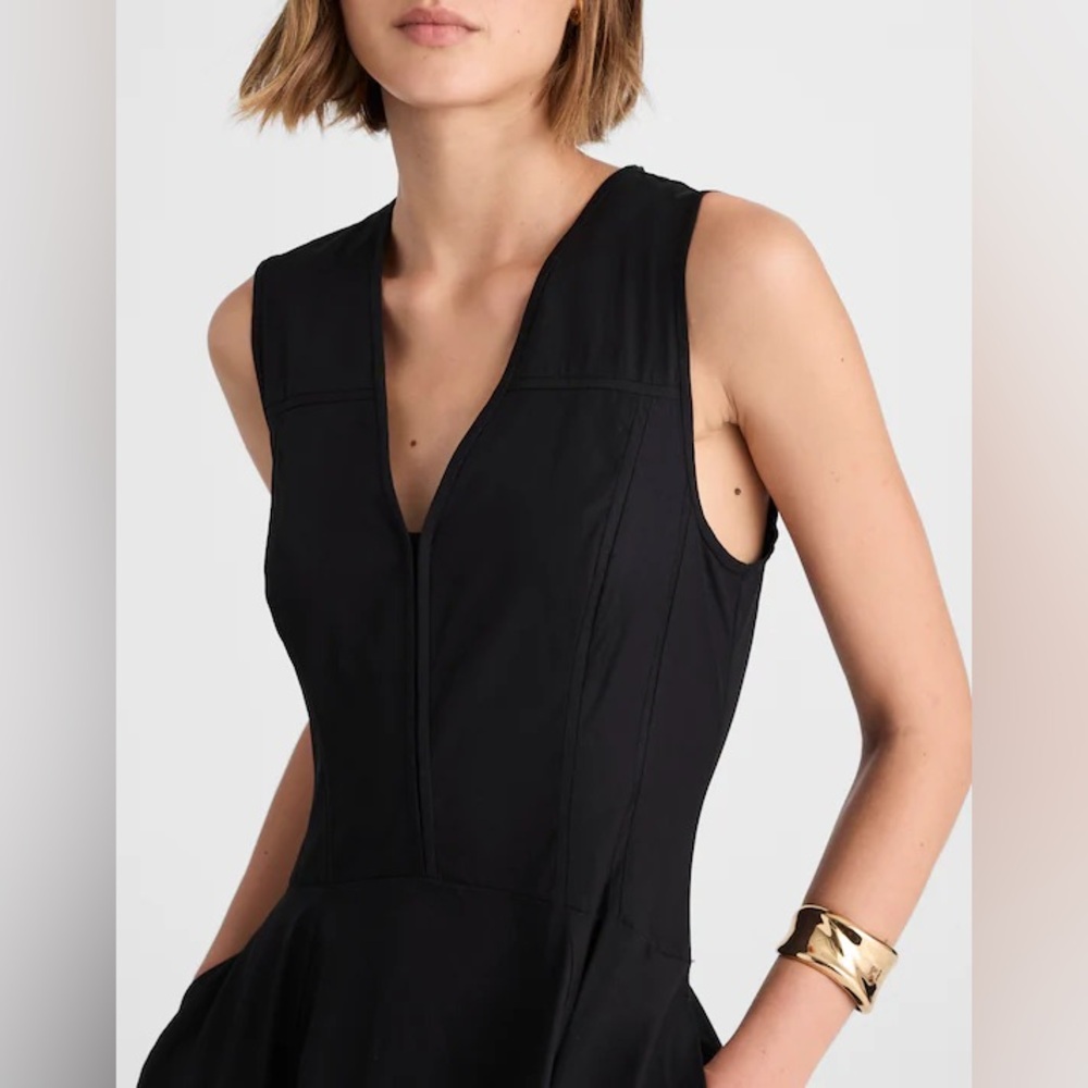 Madewell NWT V-Neck Circle Midi Dress Jet Black - Picture 5 of 9